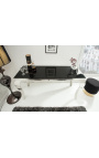 Modern baroque console in stainless steel silver and top black glass