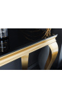 Consola barroca moderna en acero inoxidable dorado y tapa de cristal negro