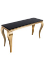 Modern baroque console in golden stainless steel and top black glass