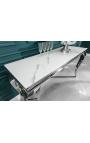 Modern baroque console in steel silver and top imitation white marble