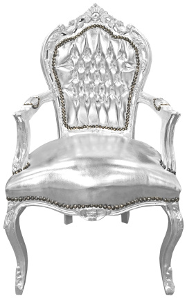 Barroque Rococo Sillón estilo plata piel y madera plateada