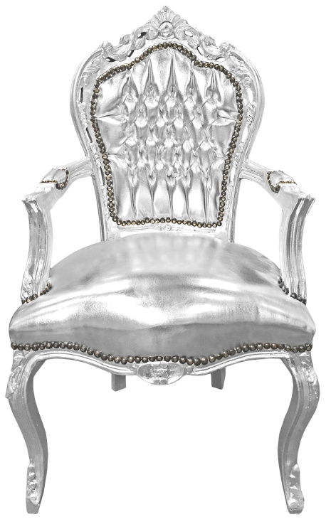 Barok Rococo Fauteuil-stijl valse huid leer zilver en verzilverd hout