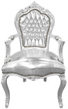 Baroque Rococo Armchair style false skin leather silver and silvered wood