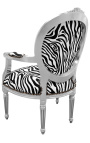 Barock-Sessel im Louis-XVI-Stil aus Zebra-Stoff und Holz in Silber
