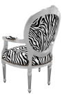 Barokke fauteuil Lodewijk XVI-stijl zebra stof en hout zilver