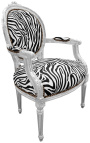 Barokke fauteuil Lodewijk XVI-stijl zebra stof en hout zilver