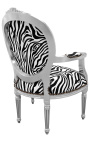 Barokke fauteuil Lodewijk XVI-stijl zebra stof en hout zilver