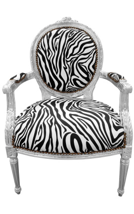 Barokke fauteuil Lodewijk XVI-stijl zebra stof en hout zilver