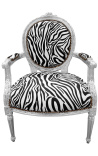 Barokové kreslo Louis XVI štýl zebra tkanina a strieborné drevo - 16