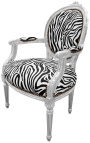 Barokke fauteuil Lodewijk XVI-stijl zebra stof en hout zilver