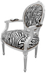 Barokna fotelja u stilu Louisa XVI. zebrasta tkanina i drvo srebro