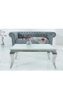Modern baroque coffee table in steel silver and top white glass