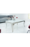 Modern baroque coffee table in steel silver and top white glass