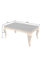 Modern baroque coffee table in golden steel and top black glass