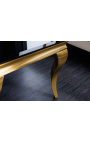 Modern baroque coffee table in golden steel and top black glass