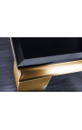 Mesa de centro barroca moderna en acero dorado y tapa de cristal negro