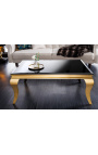 Modern baroque coffee table in golden steel and top black glass