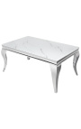 Moderna baročna klubska mizica v jekleno srebrni barvi in vrhunska imitacija belega marmorja