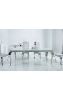 Tavolo da pranzo barocco moderno in acciaio silver, piano in vetro bianco 180cm