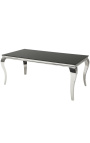 Mesa de comidas barroca moderna de acero plataplato de vidrio negro 180cm