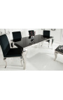 Masa de sufragerie baroc moderna din otel argintiu, blat sticla neagra 180cm