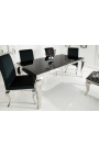 Modern baroque dining table in steel silver, top black glass 180cm