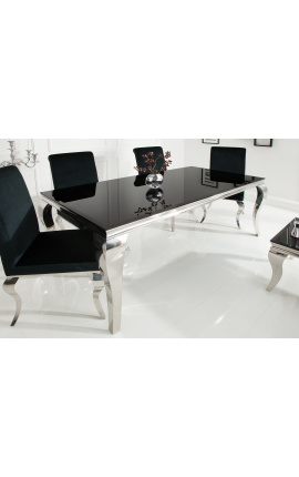 Mesa de comidas barroca moderna de acero plataplato de vidrio negro 200cm