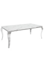 Mesa de jantar barroca moderna, aço cromado, vidro imitação de mármore branco 180cm