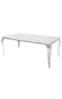 Mesa de jantar barroca moderna, aço cromado, vidro imitação de mármore branco 180cm