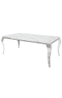 Moderni barokni blagovaonski stol, kromirani čelik, bijela mramorna imitacija stakla 180cm