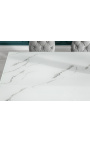 Modernt barockmatbord, kromat stål, vit marmorimitation glas 180cm