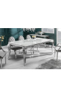 Masa de sufragerie baroc moderna, otel cromat, imitatie sticla marmura alba 180cm