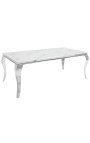 Modern baroque dining table, chromed steel, white marble imitation glass 200cm