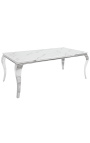 Modernt barockmatbord, kromat stål, vit marmorimitation glas 200cm