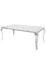 Mesa de jantar barroca moderna, aço cromado, vidro imitação de mármore branco 200cm - 7