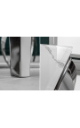 Mesa de comedor barroca moderna, acero cromado, vidrio imitación mármol blanco 200cm