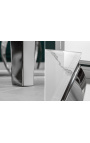 Modern baroque dining table, chromed steel, white marble imitation glass 200cm