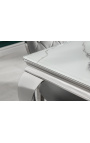 Mesa de jantar barroca moderna, aço cromado, vidro imitação de mármore branco 200cm - 3