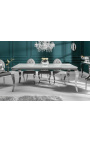 Modern baroque dining table, chromed steel, white marble imitation glass 200cm