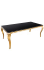 Mesa de comedor barroca moderna en acero dorado, tapa de cristal negro 180cm