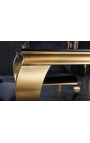 Masa de sufragerie baroc moderna din otel auriu, blat sticla neagra 200cm
