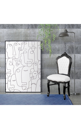 Cadira d&#039;estil barroc rococó en teixit d&#039;imitació de pell blanca i fusta lacada en negre