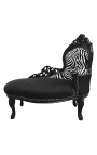 Barok chaise longue zwart fluweel met zebra rugleuning en zwart hout