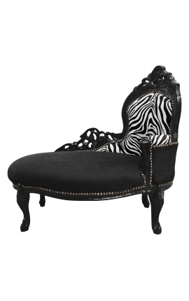 Baroque Chaise Longue Black Samt mit Zebra Rückenlehne und Schwarzem Holz - 1