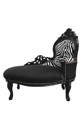 Barroco chaise longue negro terciopelo con respaldo cebra y madera negra