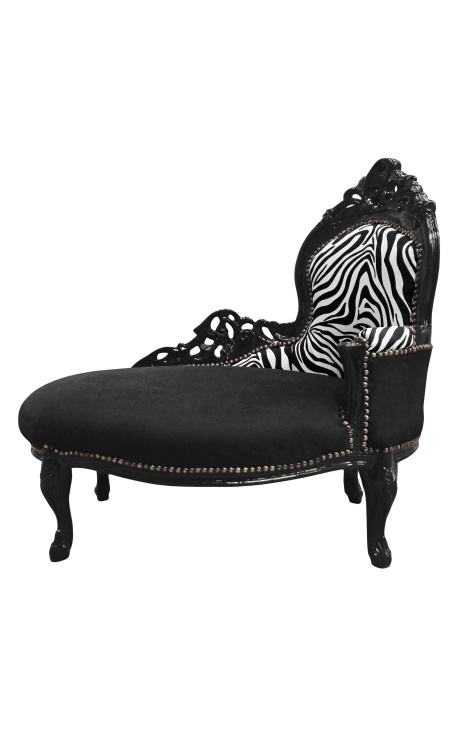 Barokowy chaise Longue Black Velvet z oparcia zebry i czarnym drewnem - 1
