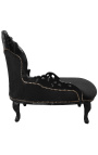 Barroco chaise longue negro terciopelo con respaldo cebra y madera negra