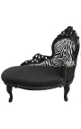 Baroque chaise longue black velvet with zebra backrest and black wood