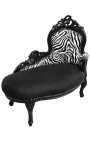 Barok chaise longue zwart fluweel met zebra rugleuning en zwart hout