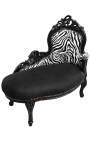 Baroque chaise longue black velvet with zebra backrest and black wood